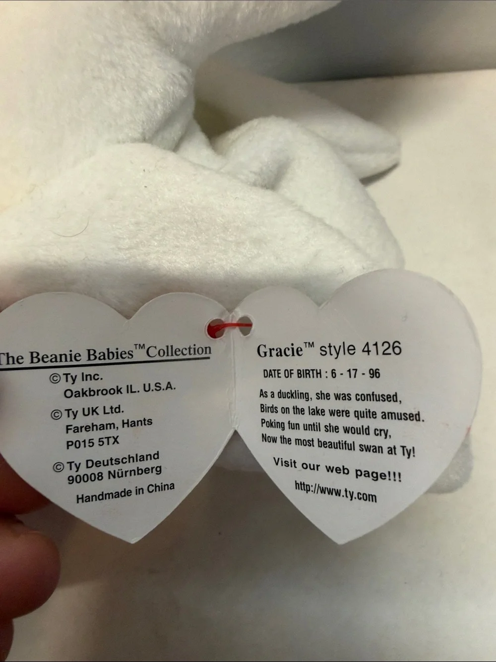 NWT Ty Gracie the Swan Beanie Baby Plush with Orange Beak & Feet